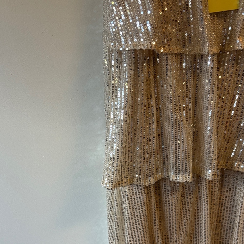 fansi nova Shimmering Champagne Tiered Mini Dress sz L NWT - Picture 4 of 7